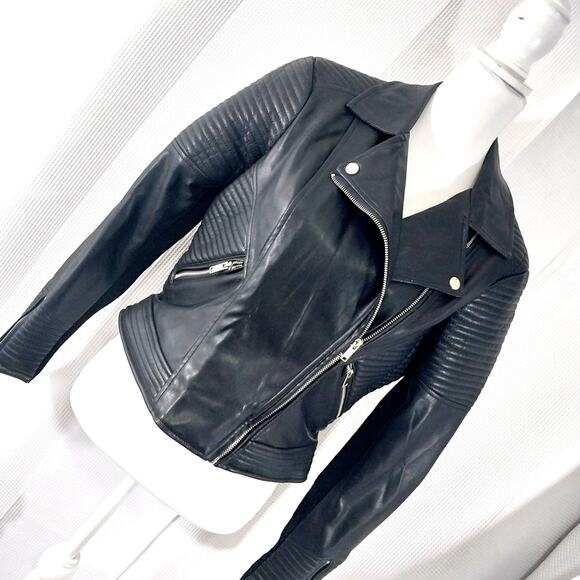NWOT! BAR III! LUXE BLACK VEGAN LEATHER BIKER/MOTO INSPIRED CROPPED JACKET! SZ M - Picture 1 of 11